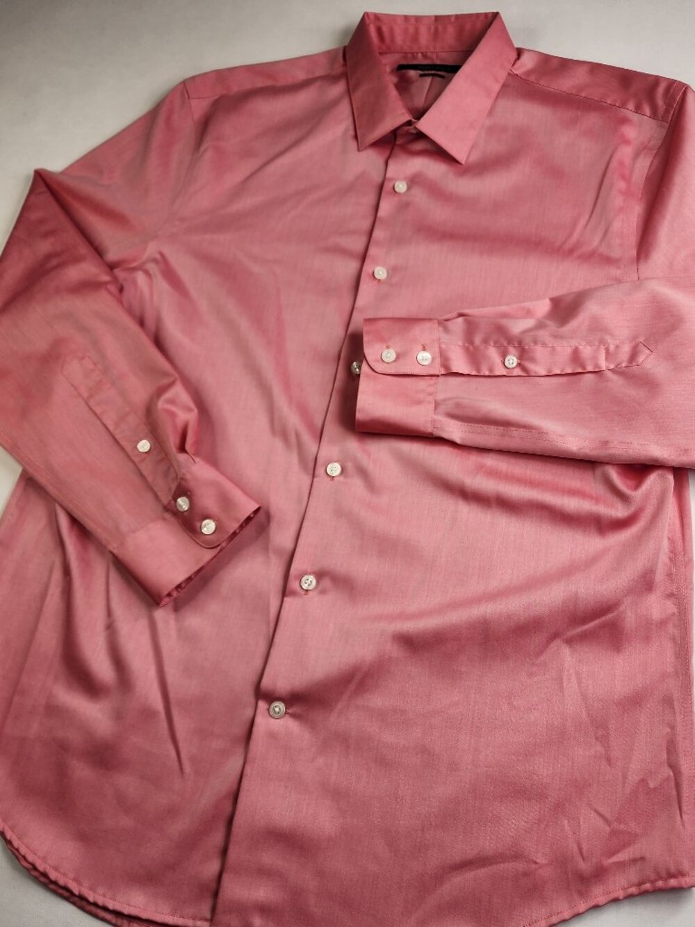 Perry Ellis Portfolio Men's L Large Pink Regular Fit Dress Shirt Soft Sateen